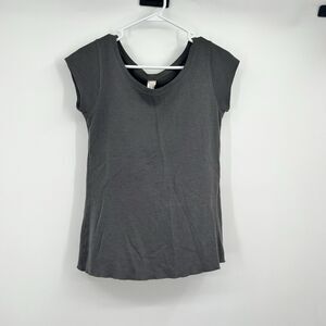 Lucy Women's Gray L Waffle SS Shirt Top Summer Casual Pima Cotton Vacation